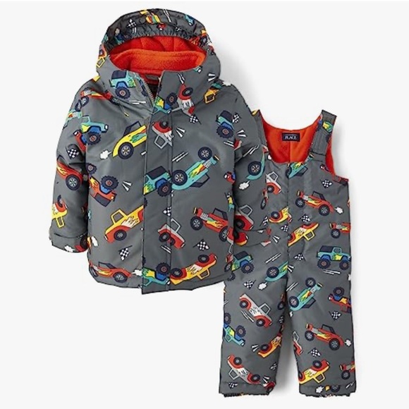 Kids' Gray Snow Pant Snow Overall Bibs Winter Jacket(s) Car Print 4T - Picture 13 of 14